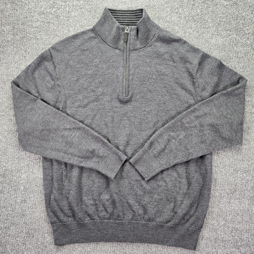 Untuckit 1/4 Zip Sweater Mens Large Regular Fit Gray 100% Merino Wool Pullover